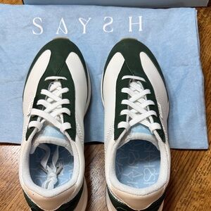 Saysh Women’s White and Green Sneakers